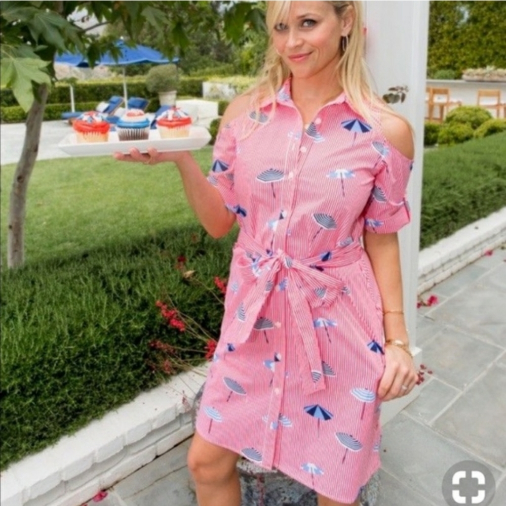 Draper James Pinstripe Umbrella Shirtdress NWOT size 0 Summer good buy!